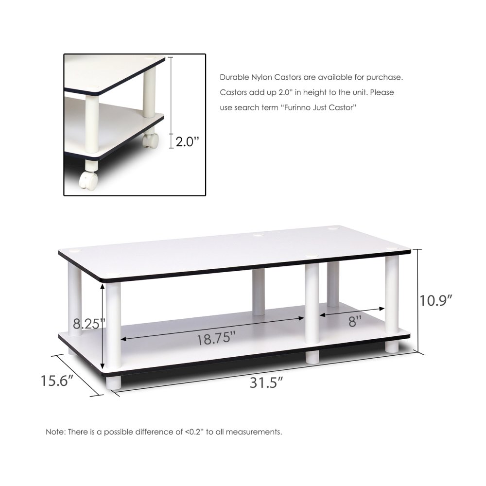 Just No Tools Mid TV Stand, White Finish w/White Tube. Picture 2