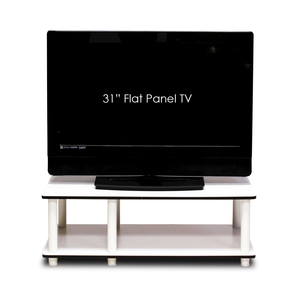 Just No Tools Mid TV Stand, White Finish w/White Tube. Picture 3