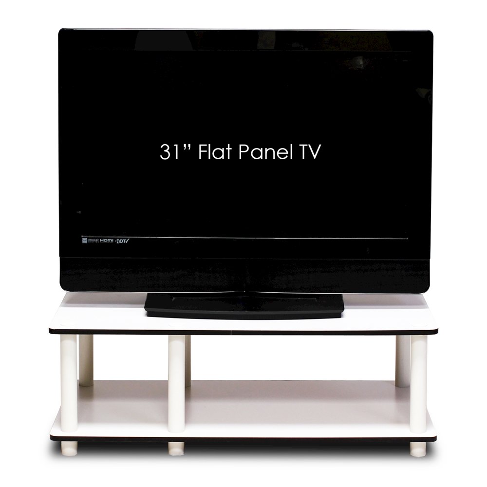 Just No Tools Mid TV Stand, White Finish w/White Tube. Picture 4
