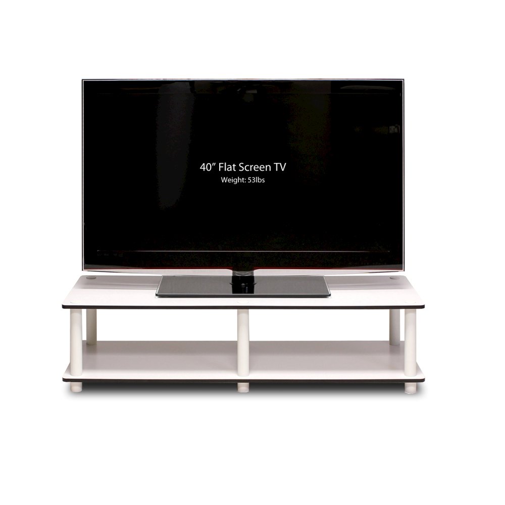 Just No Tools Wide TV Stand, White Finish w/White Tube. Picture 1