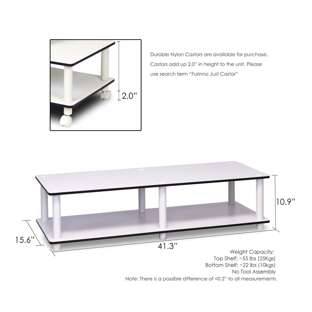 Just No Tools Wide TV Stand, White Finish w/White Tube. Picture 2