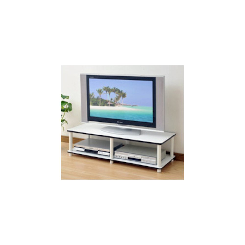 Just No Tools Wide TV Stand, White Finish w/White Tube. Picture 3