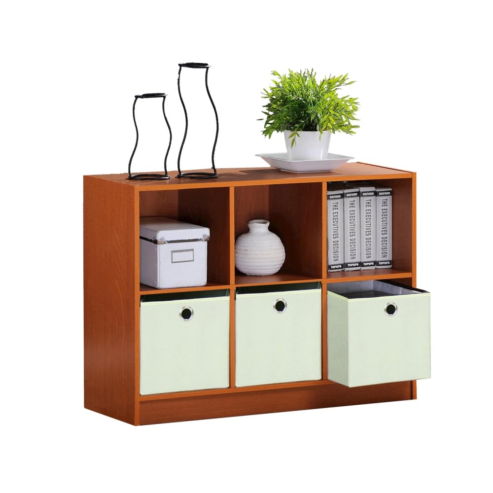 Basic 3x2 Bookcase Storage w/Bins, Light Cherry/Ivory. Picture 4