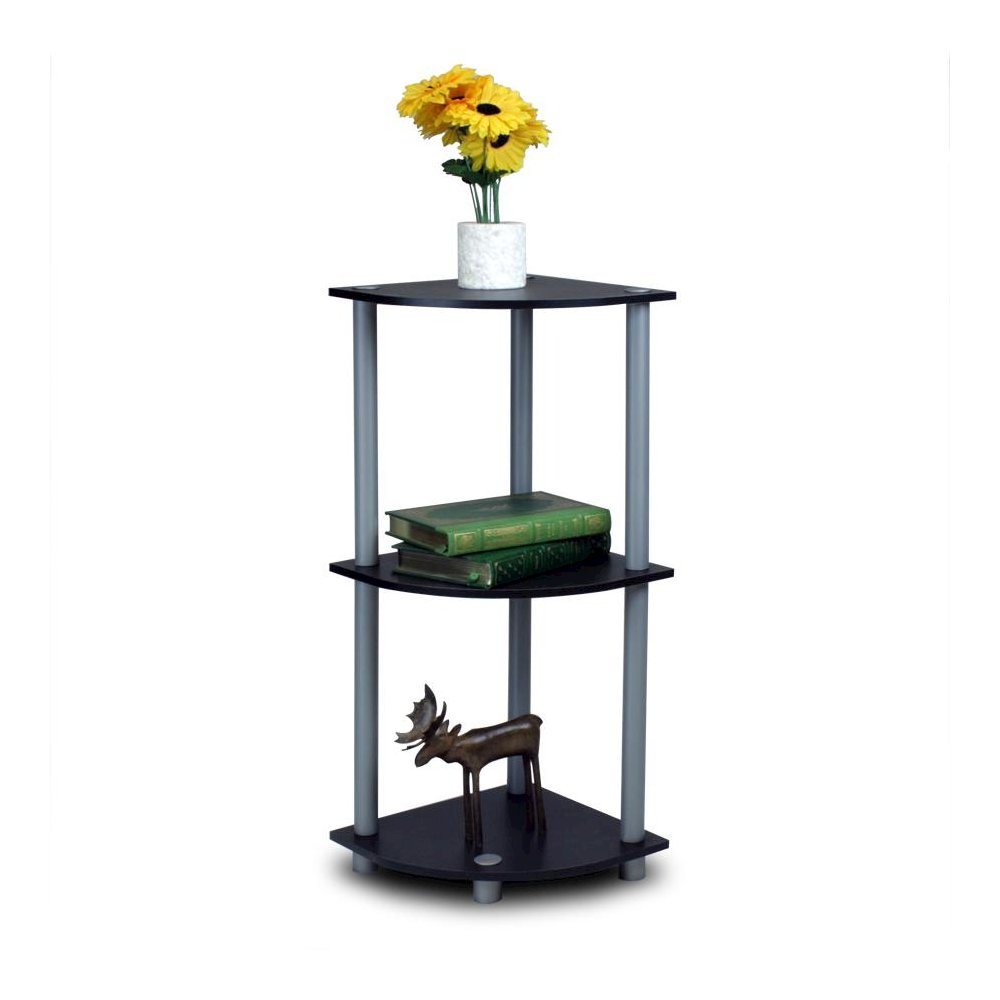 Furinno Turn-N-Tube 3-Tier Corner Display Rack Multipurpose Shelving Unit, Black/Grey. Picture 1