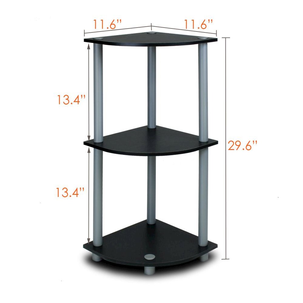Furinno Turn-N-Tube 3-Tier Corner Display Rack Multipurpose Shelving Unit, Black/Grey. Picture 2