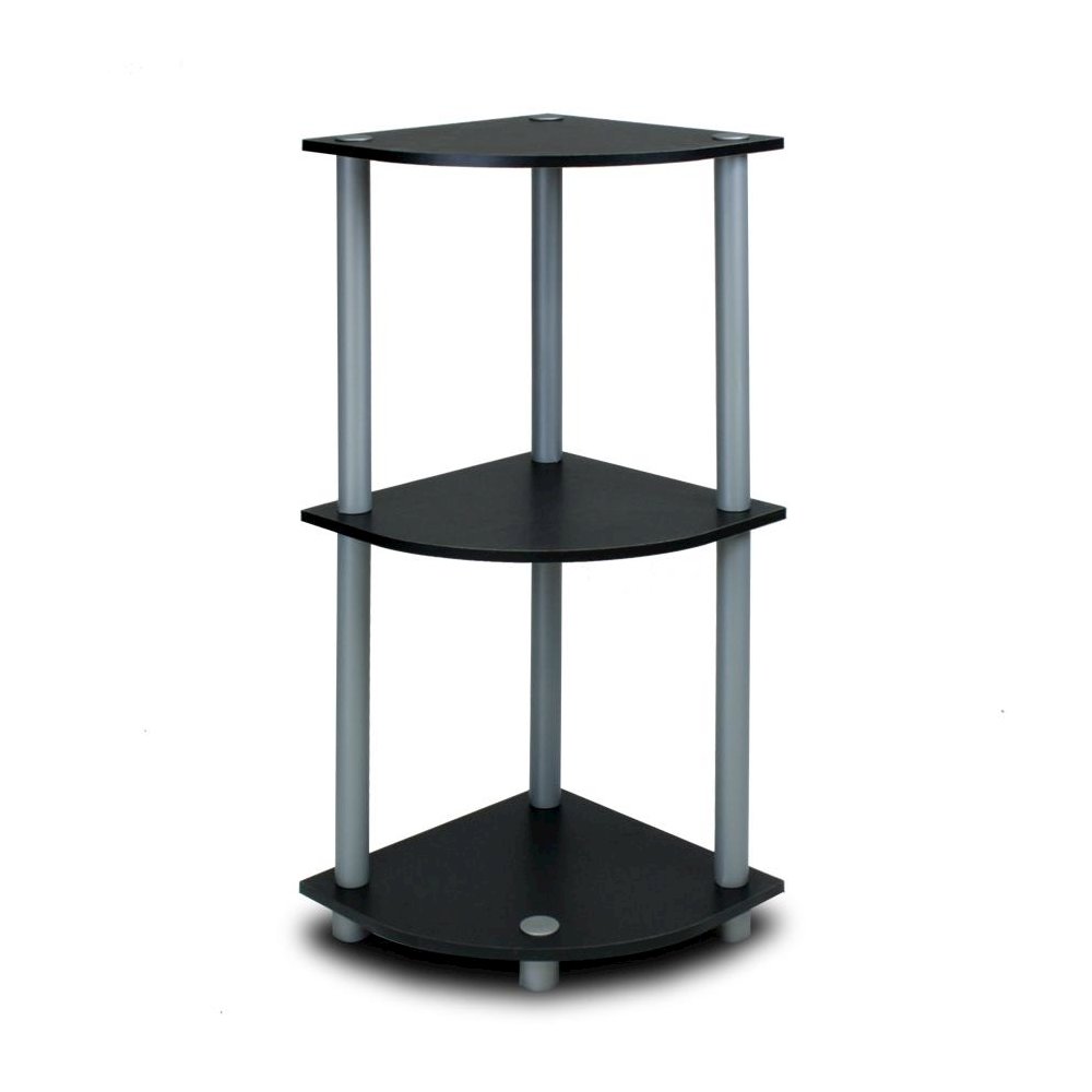Furinno Turn-N-Tube 3-Tier Corner Display Rack Multipurpose Shelving Unit, Black/Grey. Picture 3