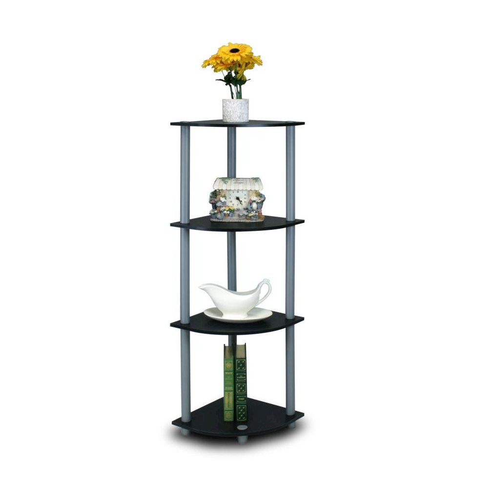 Furinno Turn-N-Tube 4-Tier Corner Display Rack Multipurpose Shelving Unit, Black/Grey. Picture 1