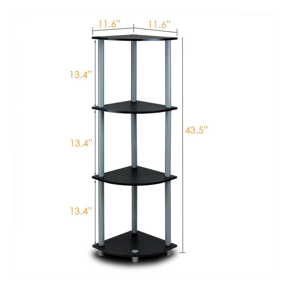 Furinno Turn-N-Tube 4-Tier Corner Display Rack Multipurpose Shelving Unit, Black/Grey. Picture 2