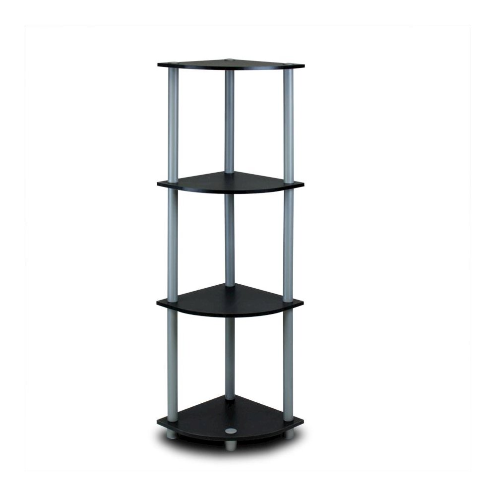 Furinno Turn-N-Tube 4-Tier Corner Display Rack Multipurpose Shelving Unit, Black/Grey. Picture 3