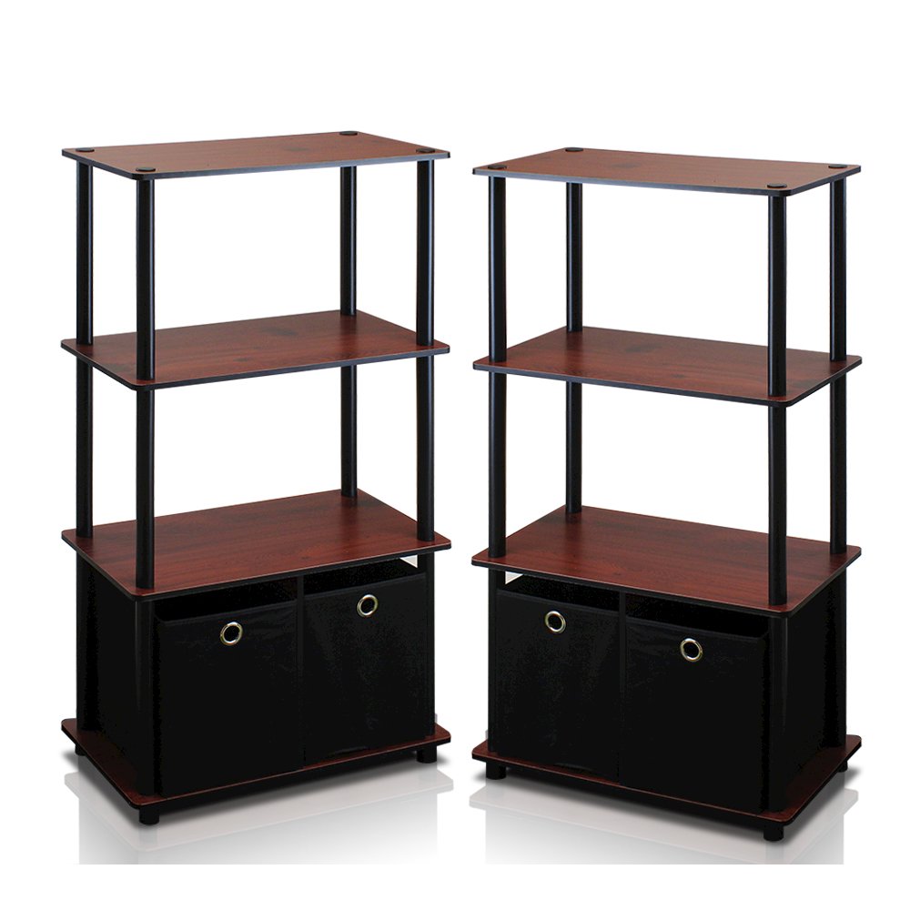 Go Green 4-Tier Multipurpose Storage Rack Shelving Unit w/Bins, Set of 2. Picture 1