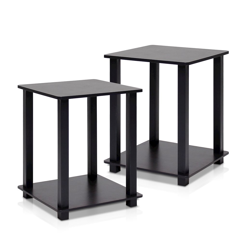 Black Wooden End Tables Set of 2 with Two-Tier Storage for Living Room. Picture 1