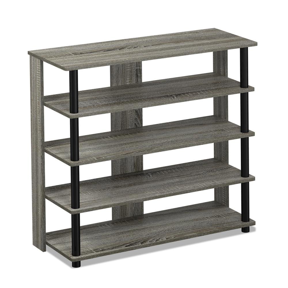 Grey Wooden 5-Tier Shoe Rack Organizer for Entryway and Home Storage
