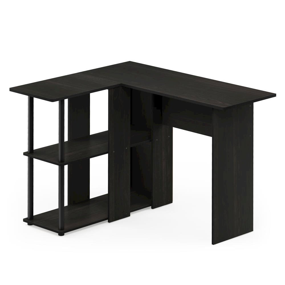 Black L Shaped Desk with Bookshelf and Storage Drawers for Office Use. Picture 4