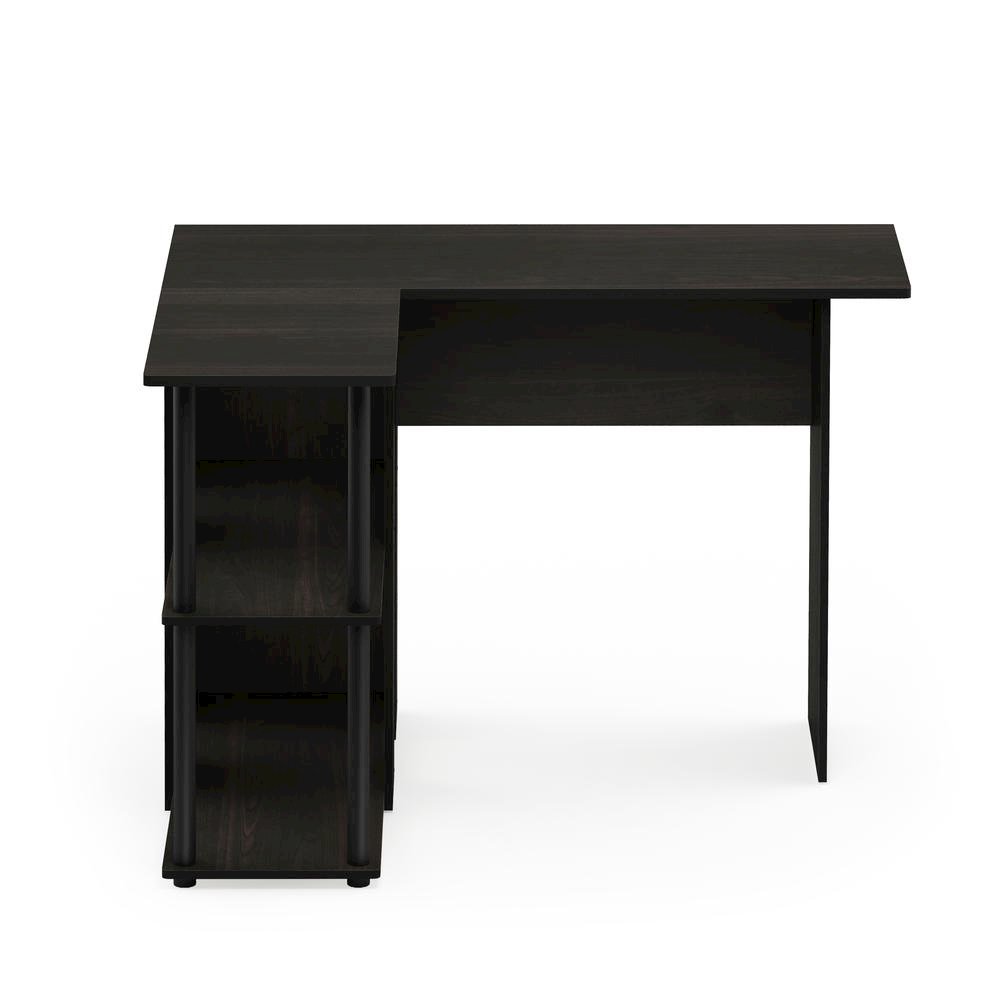 Black L Shaped Desk with Bookshelf and Storage Drawers for Office Use. Picture 5