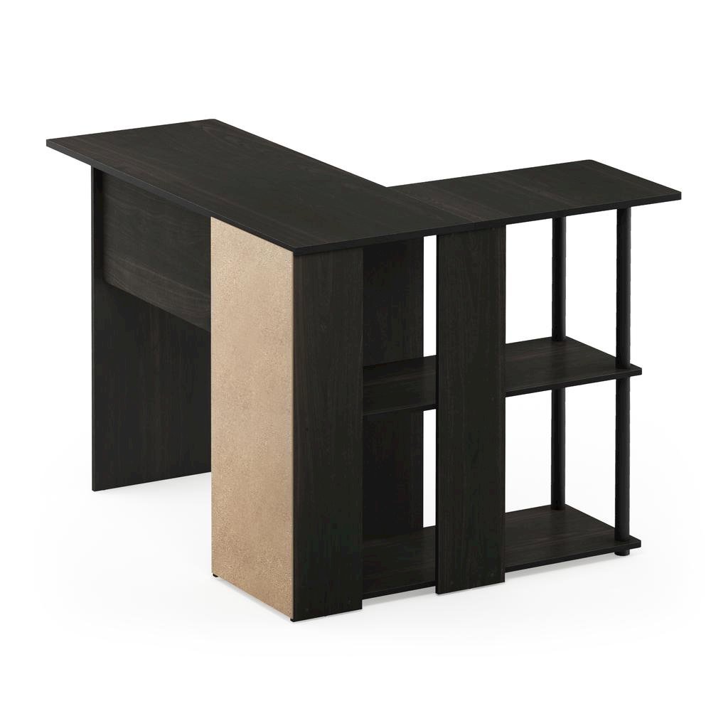 Black L Shaped Desk with Bookshelf and Storage Drawers for Office Use. Picture 6