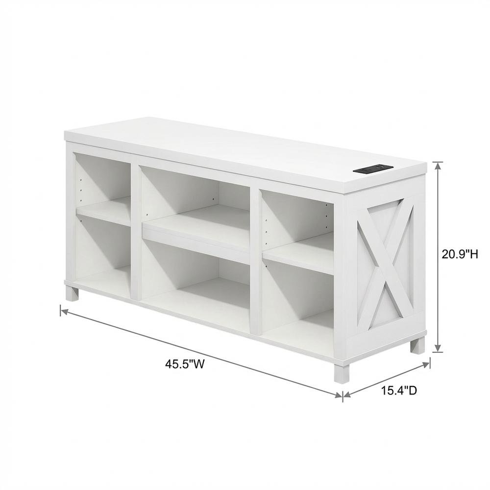 Wooden 3-Tier Entertainment Center for TV up to 55 Inch, USB Ports, Power Outlet. Picture 7