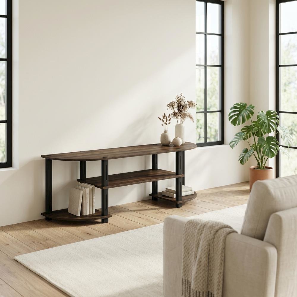Walnut and Black TV Stand with Wide Surface and Storage Compartments. Picture 3