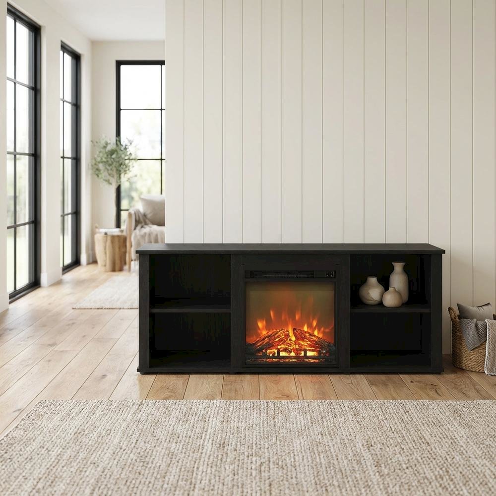 Wood TV stand, fireplace, Americano finish, modern design, multi-functional. Picture 3