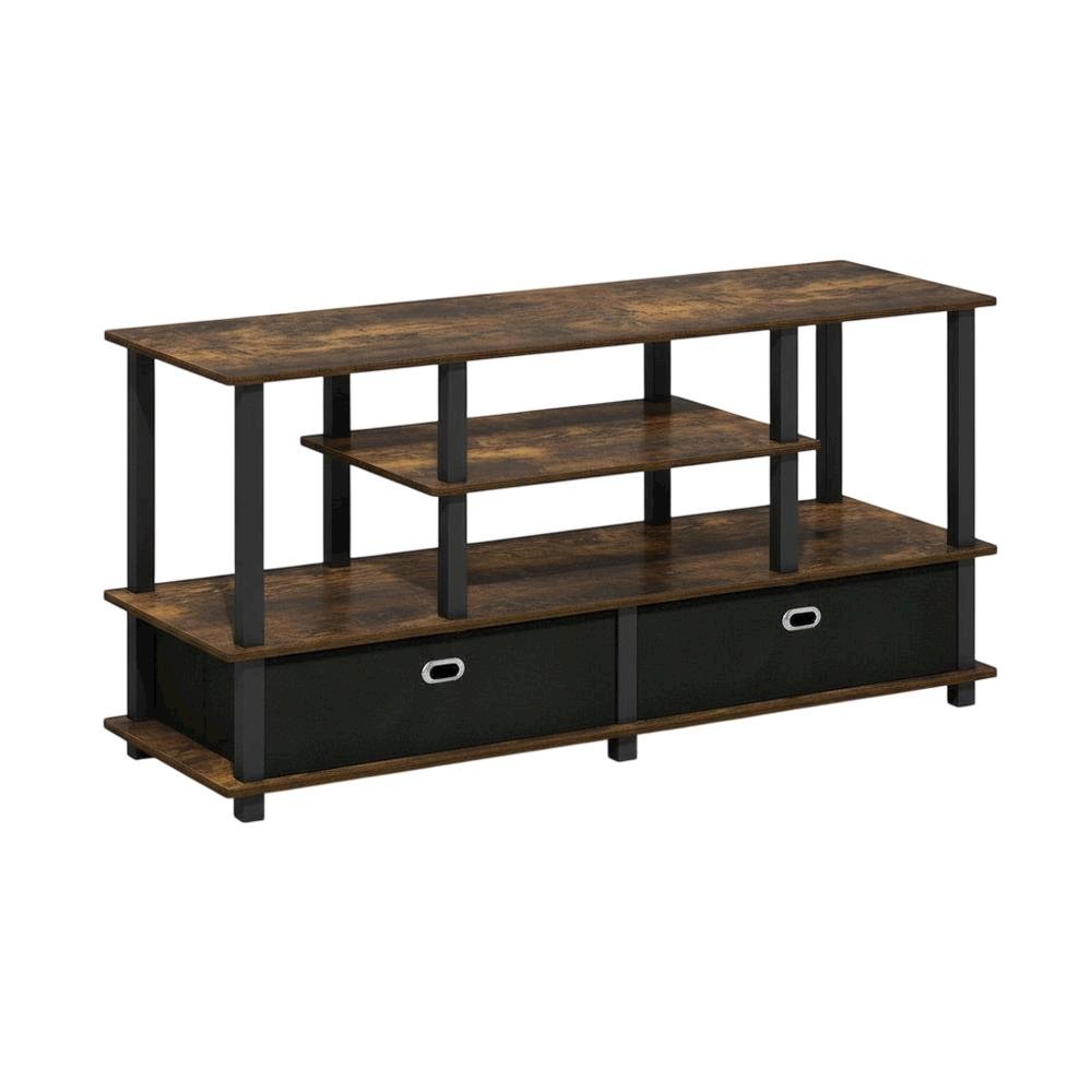 Large TV Stand, up to 55-Inch TV, Storage Bin, Brown Finish, Rubberwood. Picture 1