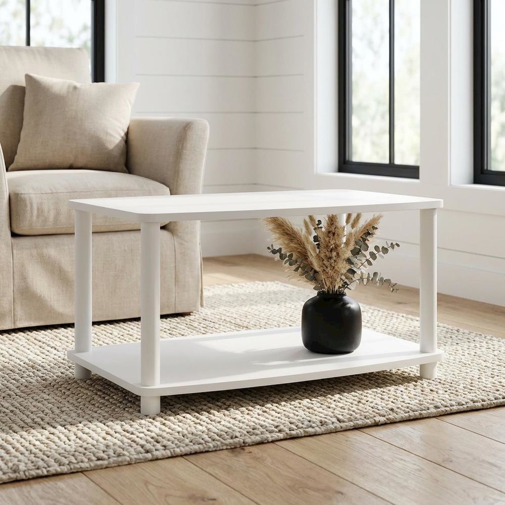 White 2-Tier Elevated TV Stand with Rubberwood Solids and Walnut Veneers. Picture 2