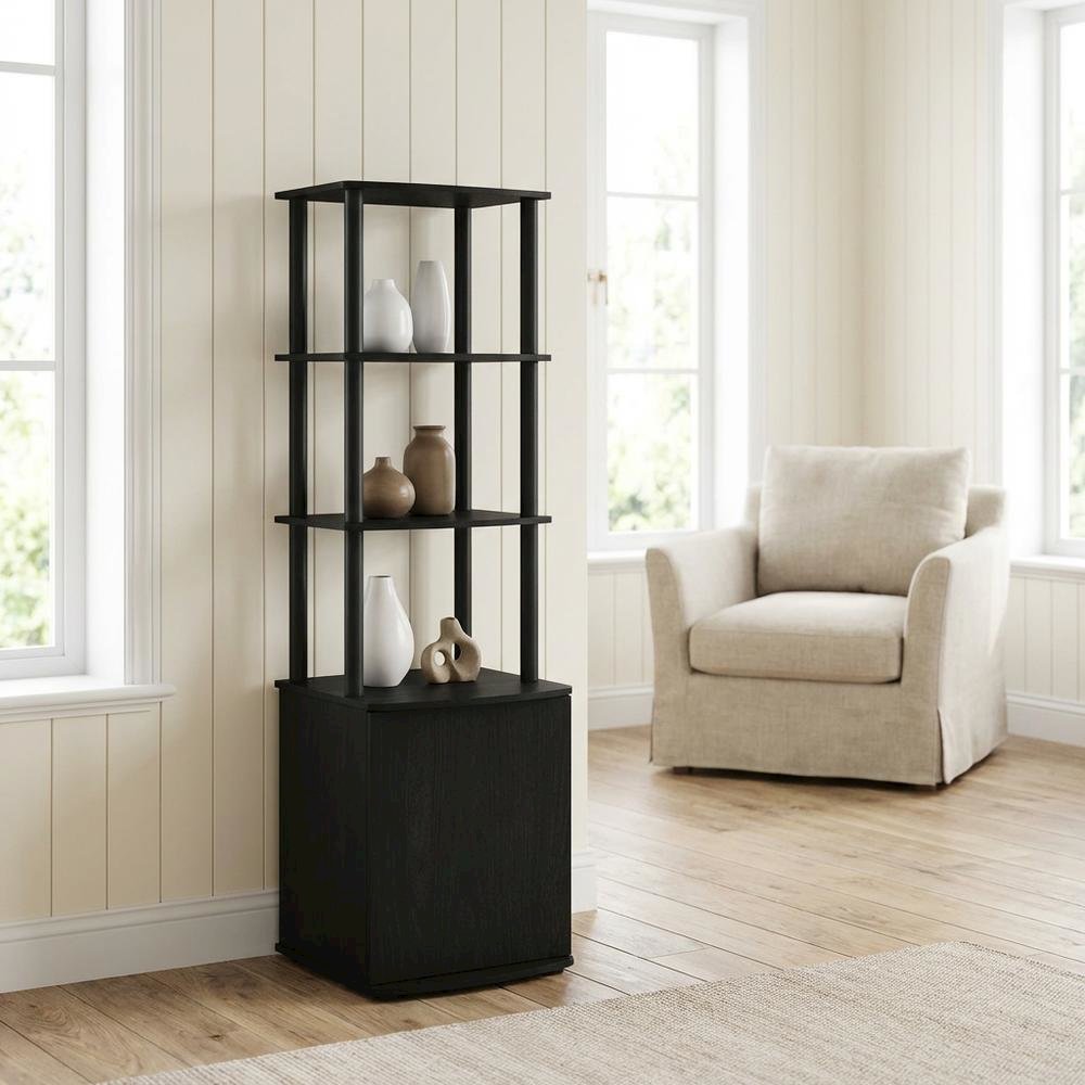 Wooden TV Stand with 3-Tier Height and Storage Cabinet, Blackwood/Black. Picture 3