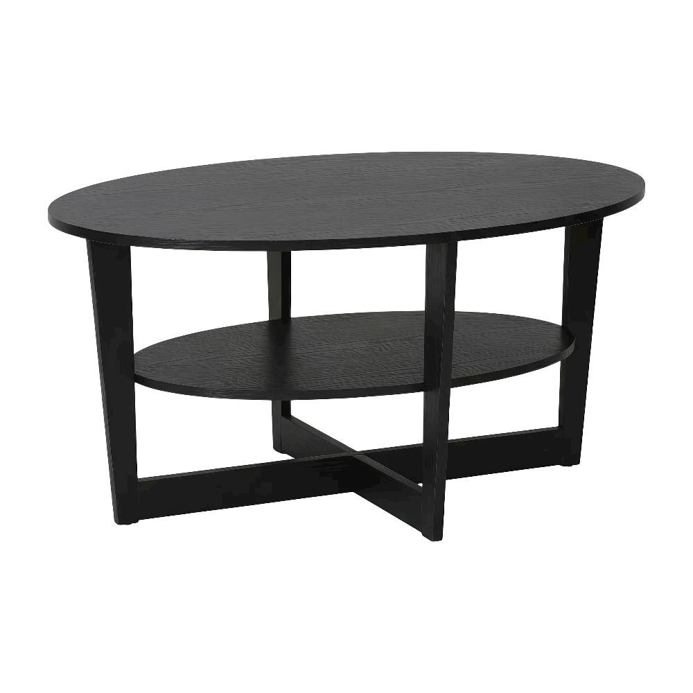 Round Walnut Coffee Table with Sturdy Wood Base and Smooth Finish. Picture 1