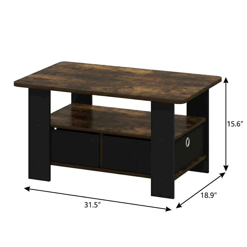Amber Pine Black Coffee Table with Bin Drawer and Durable Construction. Picture 4