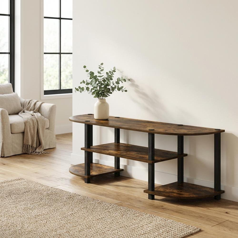 Wood TV Stand with Amber Pine and Black Finish for Living Room Storage. Picture 3