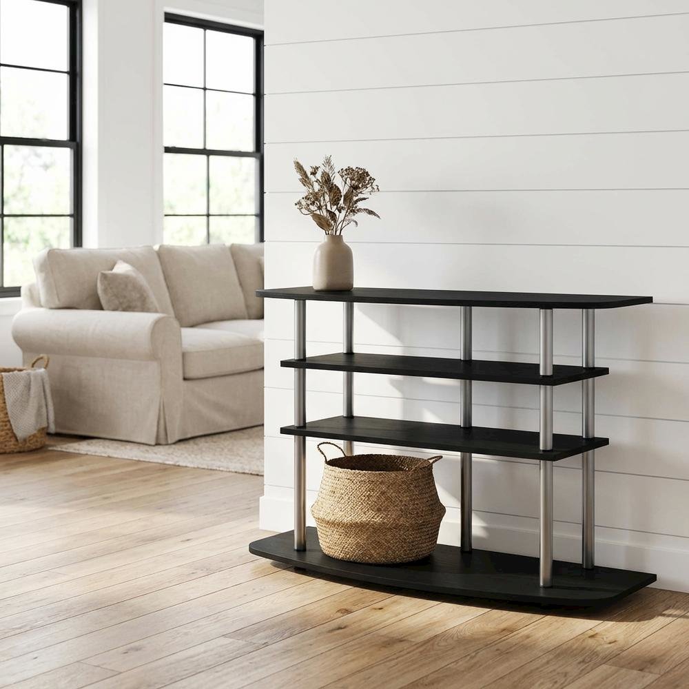 Black Wood TV Stand for up to 46-inch Screens with 4-Tier Storage. Picture 2