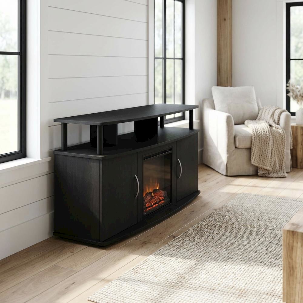 Brown Electric Fireplace TV Stand with Spacious Storage for TVs up to 55 Inches. Picture 2