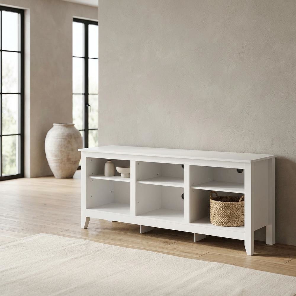 White Wooden TV Stand, Up to 65 Inch Entertainment Center, Spacious Storage. Picture 3