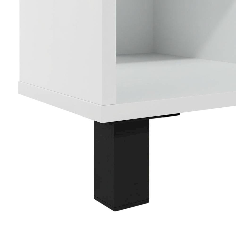 White Corner Fireplace TV Stand with 4 Open Storage Compartments in Wood Finish. Picture 6
