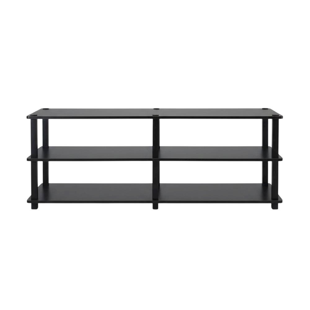 Espresso/Black 3-Tier TV Stand with Engineered Wood, No Tools Assembly. Picture 4