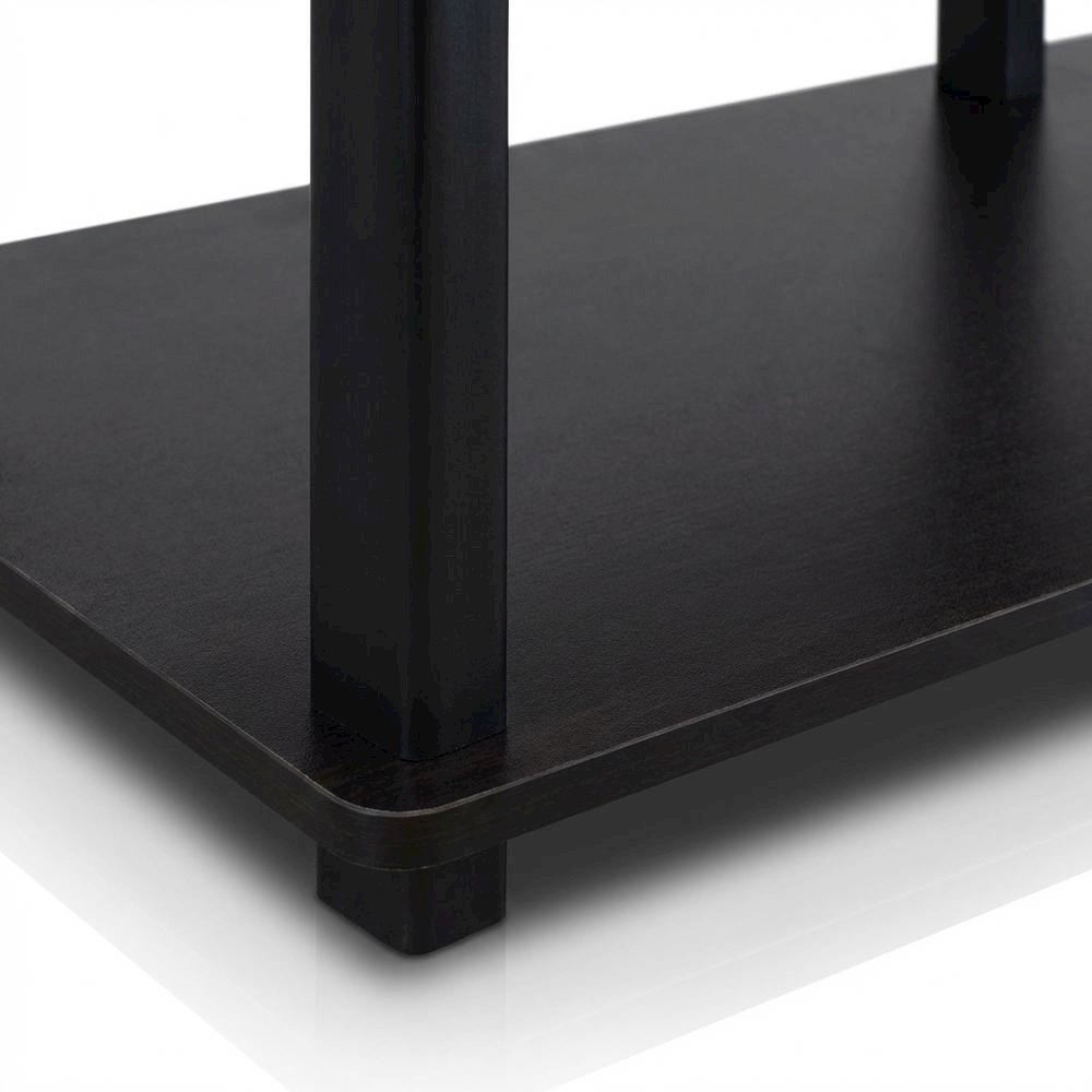 Espresso/Black 3-Tier TV Stand with Engineered Wood, No Tools Assembly. Picture 6