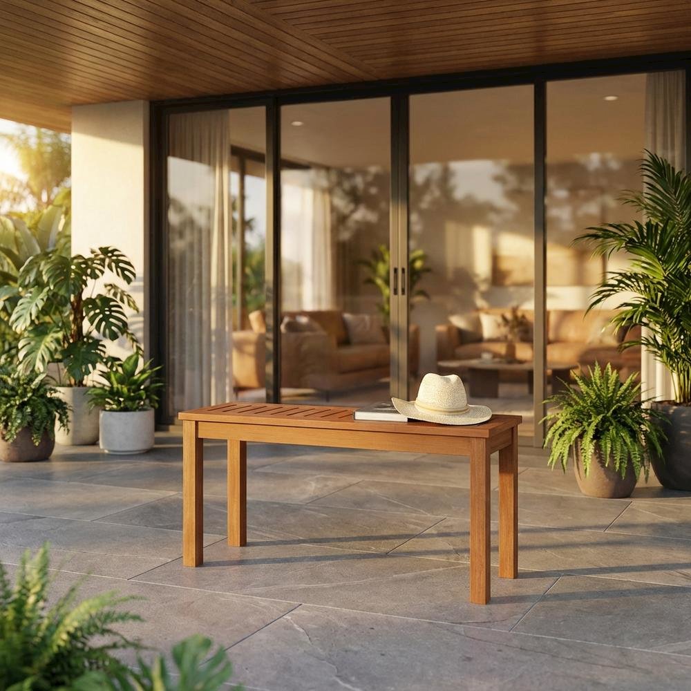 Teak Oil Hardwood Outdoor Backless Bench With Neutral Finish For Patio Use. Picture 2