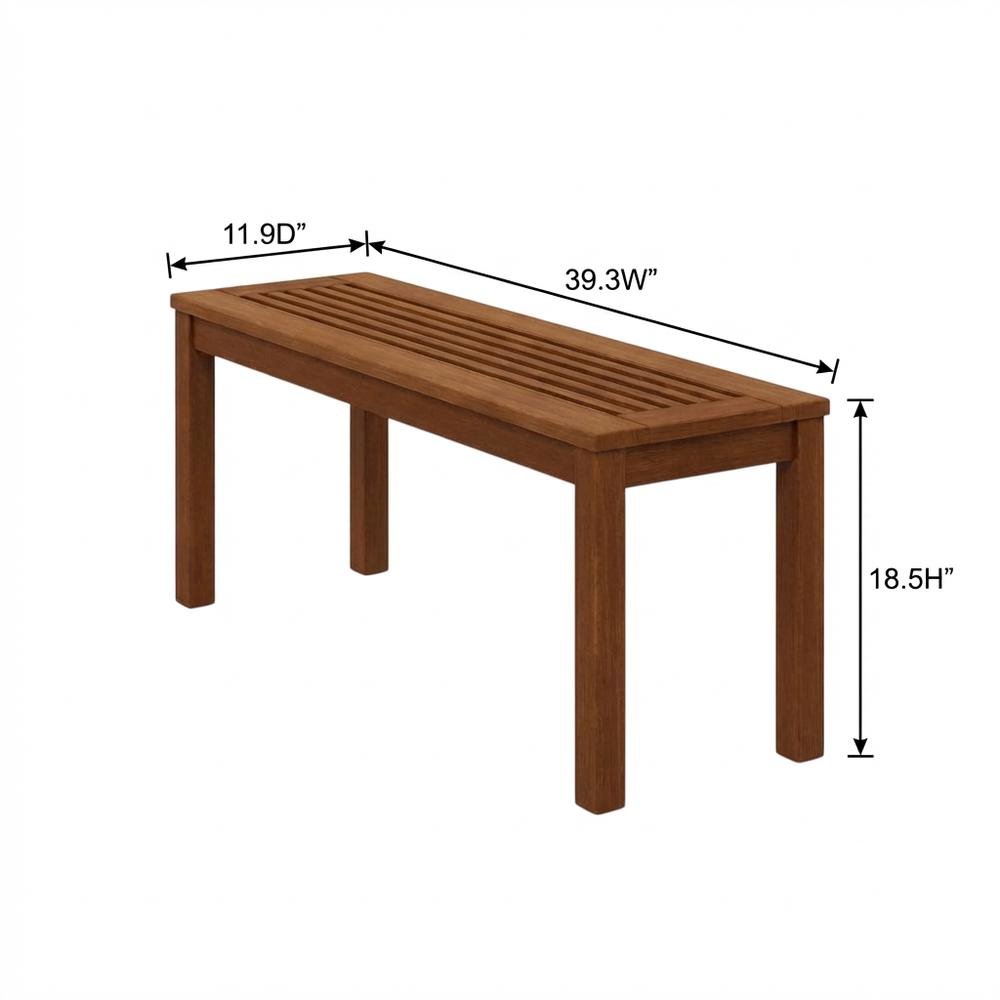 Backless outdoor garden bench with light wood finish for patio and deck sitting. Picture 7