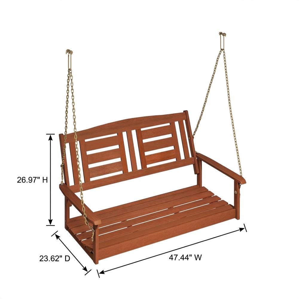 Teak Oil Finished Wood Swing Chair with Chain for Outdoor Relaxation. Picture 7