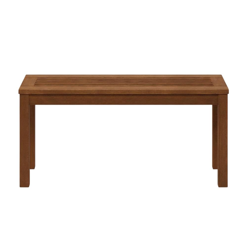 Backless outdoor garden bench with light wood finish for patio and deck sitting. Picture 4