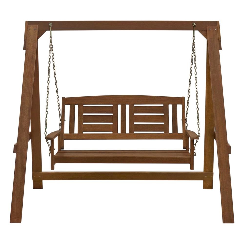 Teak Wood Porch Swing with Stand in Light Finish, Durable Outdoor Furniture. Picture 4