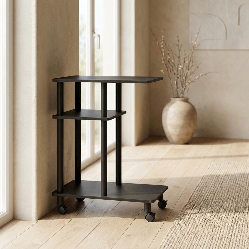 Espresso, U-Shape Sofa Side Table, Rolling Casters. Picture 2