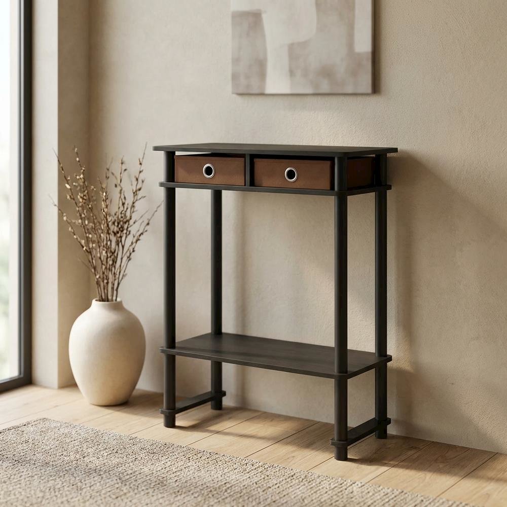 Espresso Hallway Console Table with Storage Bin and Modern Finish. Picture 2