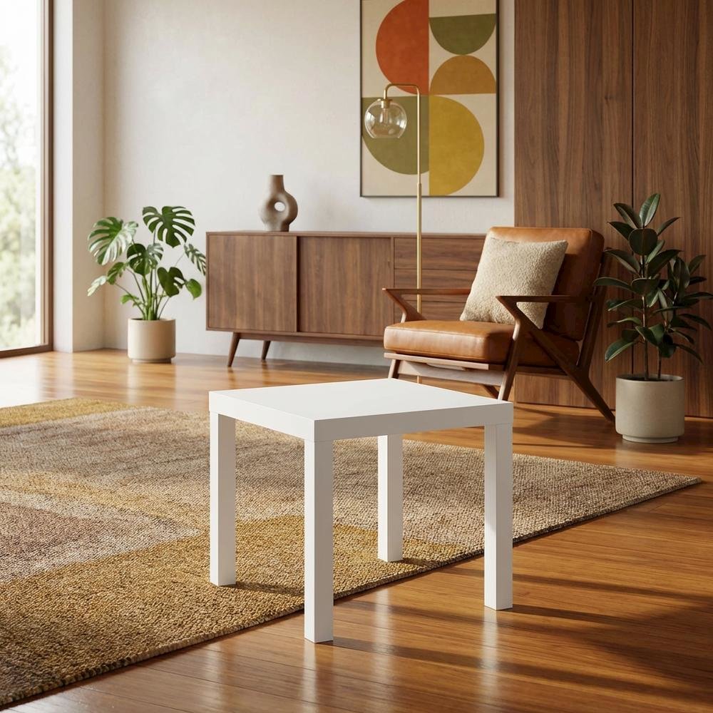 White, Side Table, Quality Build, Durable Wood Frame. Picture 2
