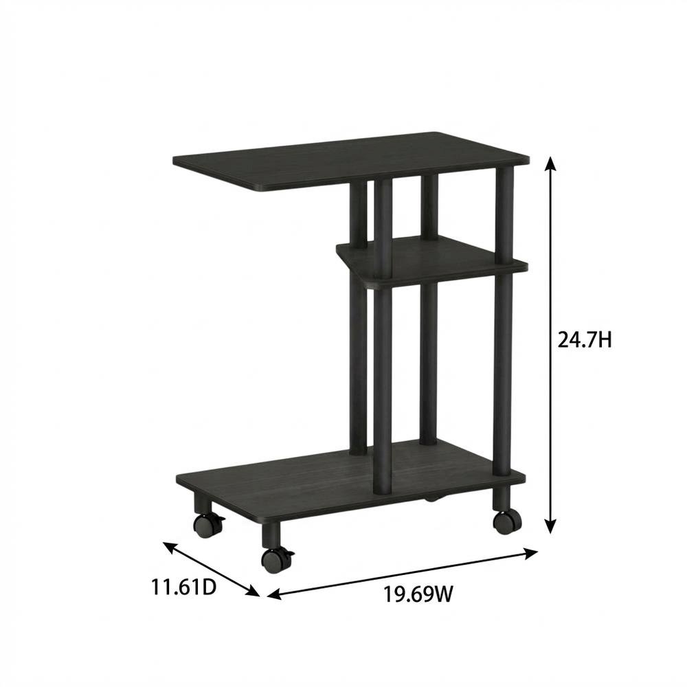 Espresso, U-Shape Sofa Side Table, Rolling Casters. Picture 7