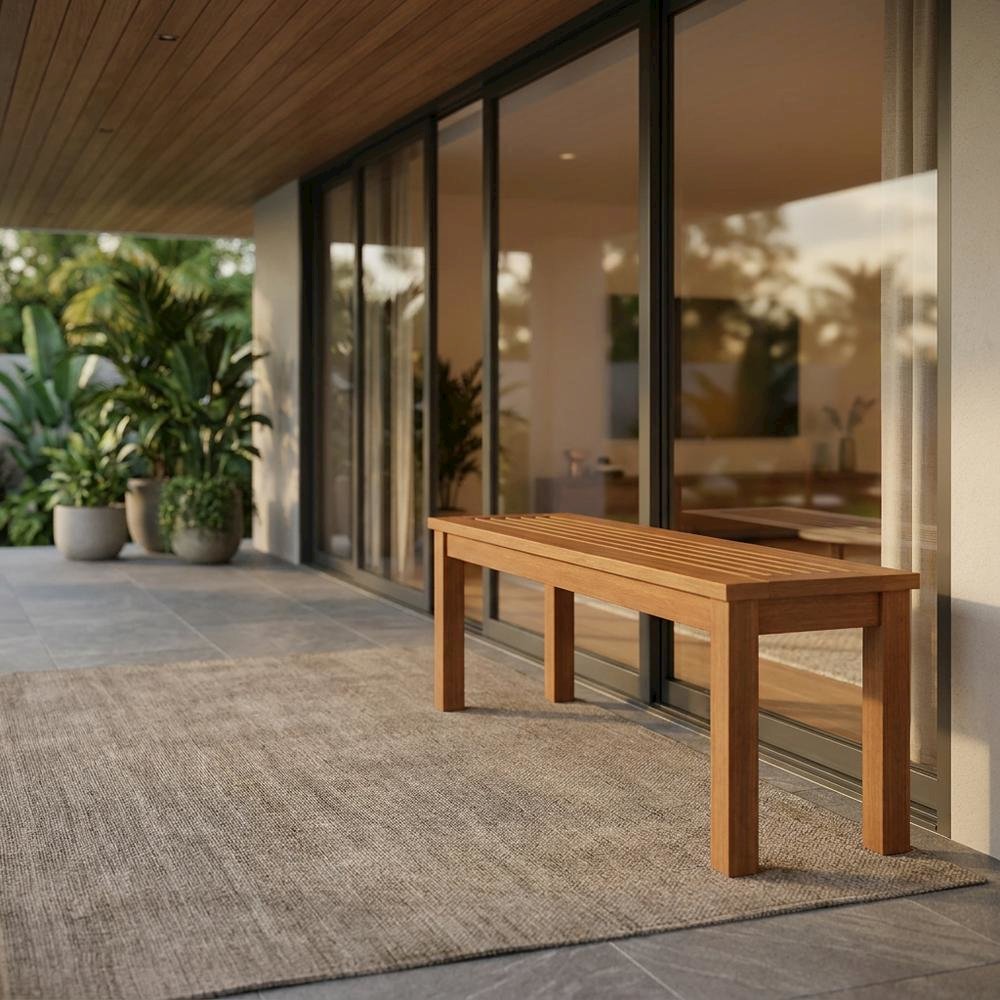 Natural Hardwood Bench, Teak Oil Finish, Backless Garden Seat. Picture 2