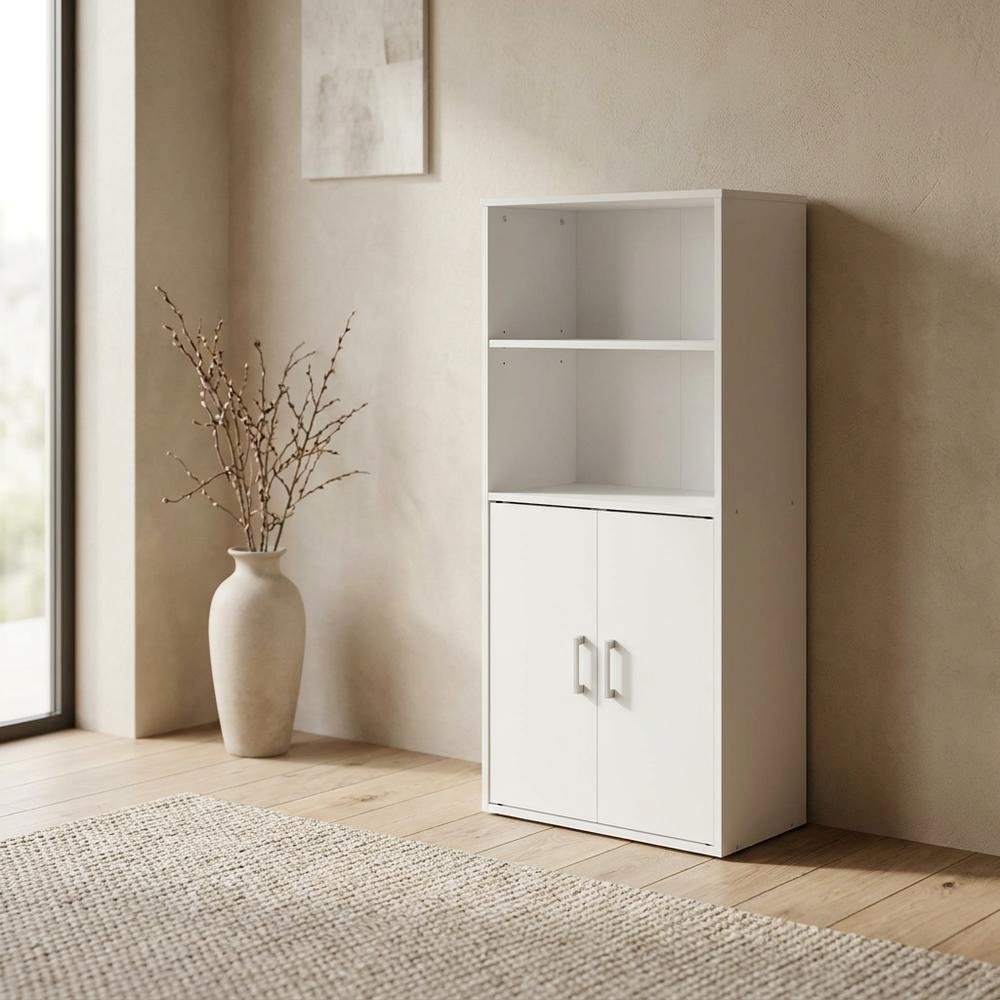 White Storage Cabinet with 2 Open Shelves and 2 Cabinet Doors. Picture 3