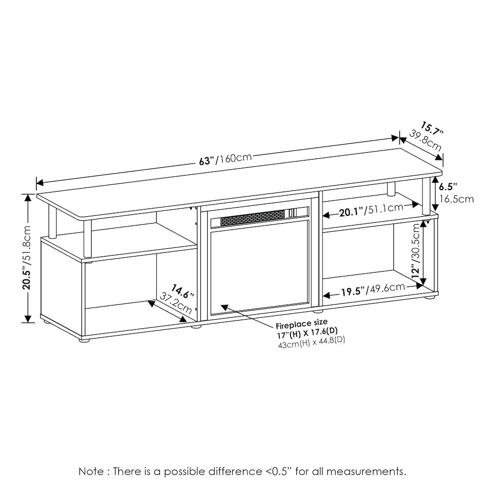 Furinno Jensen Fireplace Entertainment Center for TV up to 70 Inch with Stainless Steel Tubes, White Oak/Chrome. Picture 2