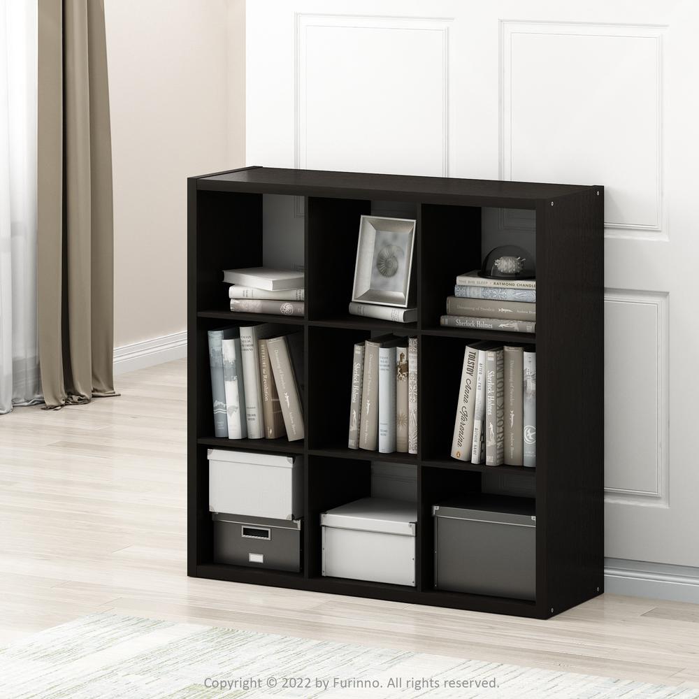 Furinno Cubicle Open Back Decorative Cube Storage Organizer, 9-Cube, Dark Oak. Picture 6