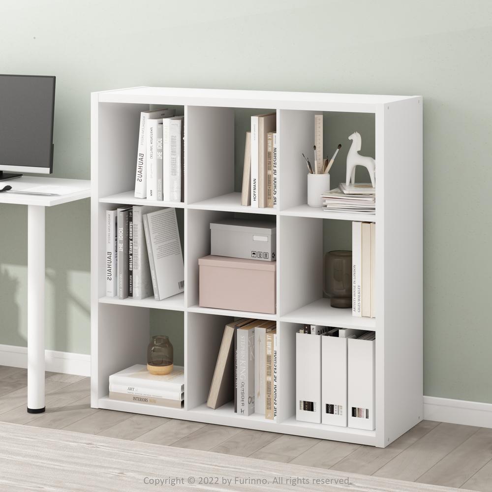 Furinno Cubicle Open Back Decorative Cube Storage Organizer, 9-Cube, White. Picture 6