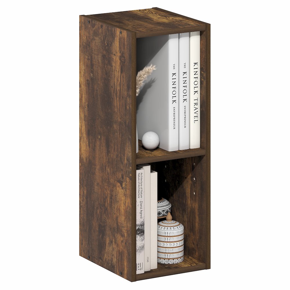 2-Tier Narrow Bookshelf, Bookcase with 8-In Width Storage Shelf, Amber Pine. Picture 3