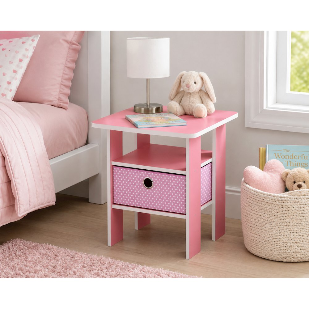 TIDUR Night Stand, Open Shelf, Storage Bin, Pink. Picture 9